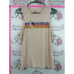 Hurley tank top moon Pink Cream Tank with Rainbow Stripe and Palm Moon Graphic